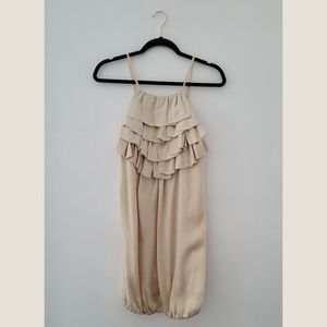 Champagne Silk Ruffled Halter Dress
